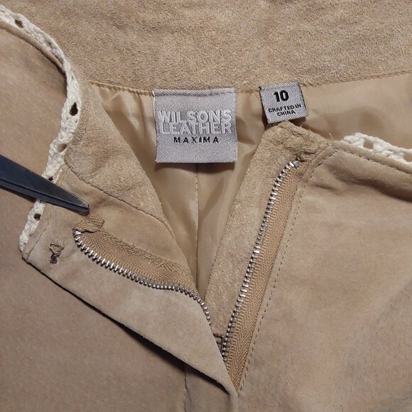 Vintage Wilson's Suede Crochet Boho Jacket & Mid-Rise Pants Matching Set - XL/10 - Picture 13 of 16